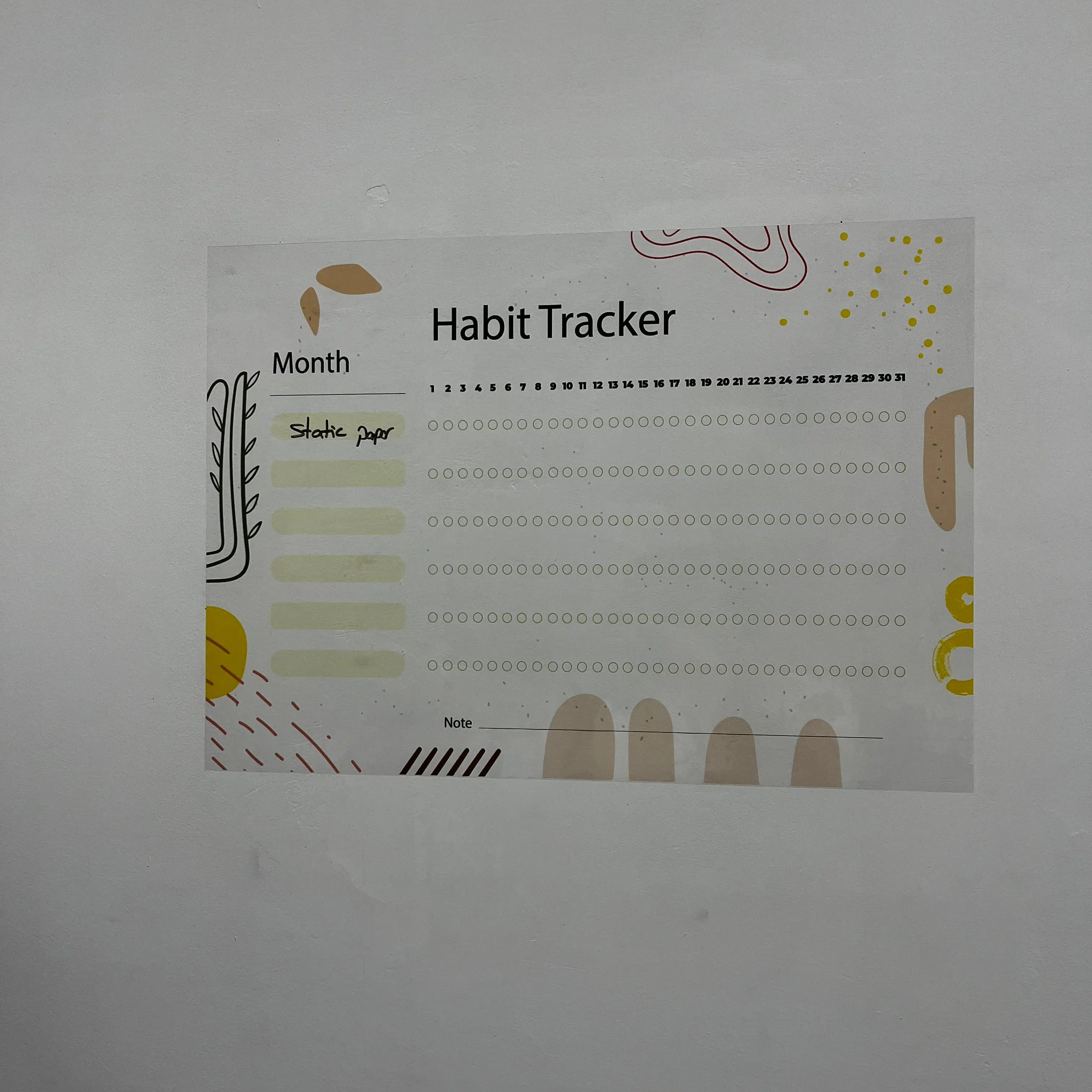 Reusable Monthly Planner Organizer Model-13 Durable Polystyrene Material Dry-Erase Whiteboard Surface Static Electricity Holding