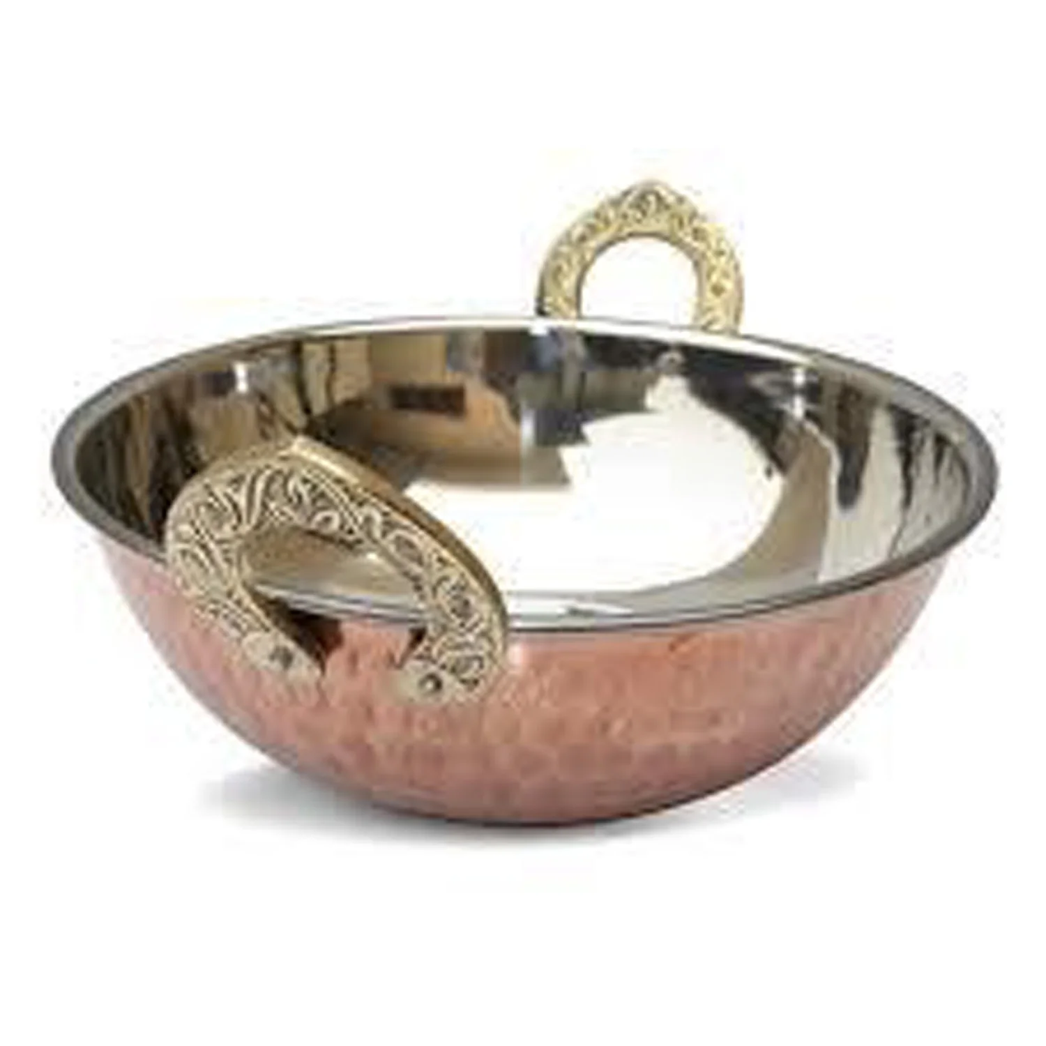 Unique Design Hammered Copper Steel Serving Kadhai with Brass Handles Use for Serving Home Hotel & Restaurant Catering Tableware