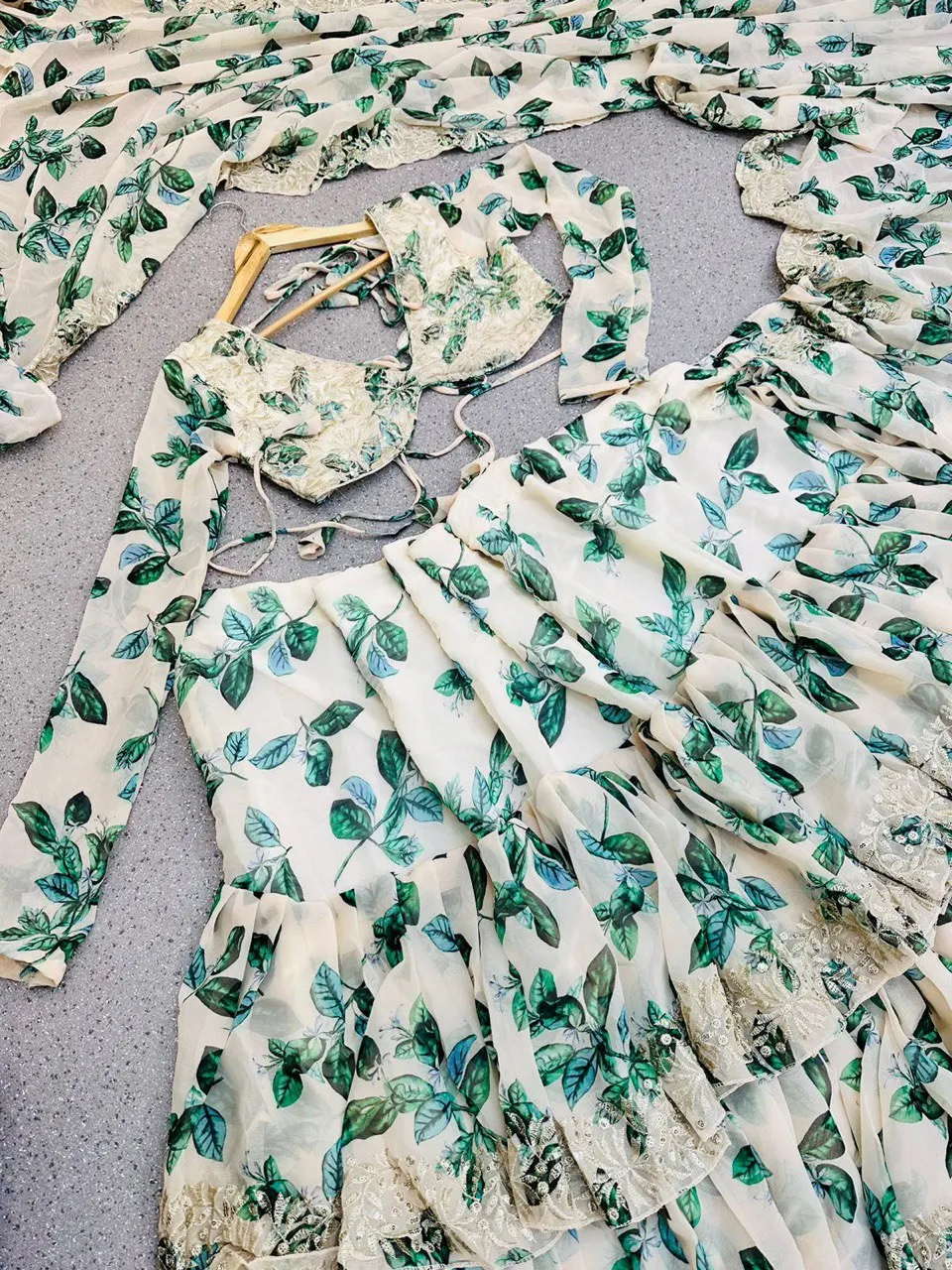 New Designer White & Green Color Ruffle Style Fox Georgette Embroidery Sequin Work Saree Indian Sarees for Wedding and Home Wear