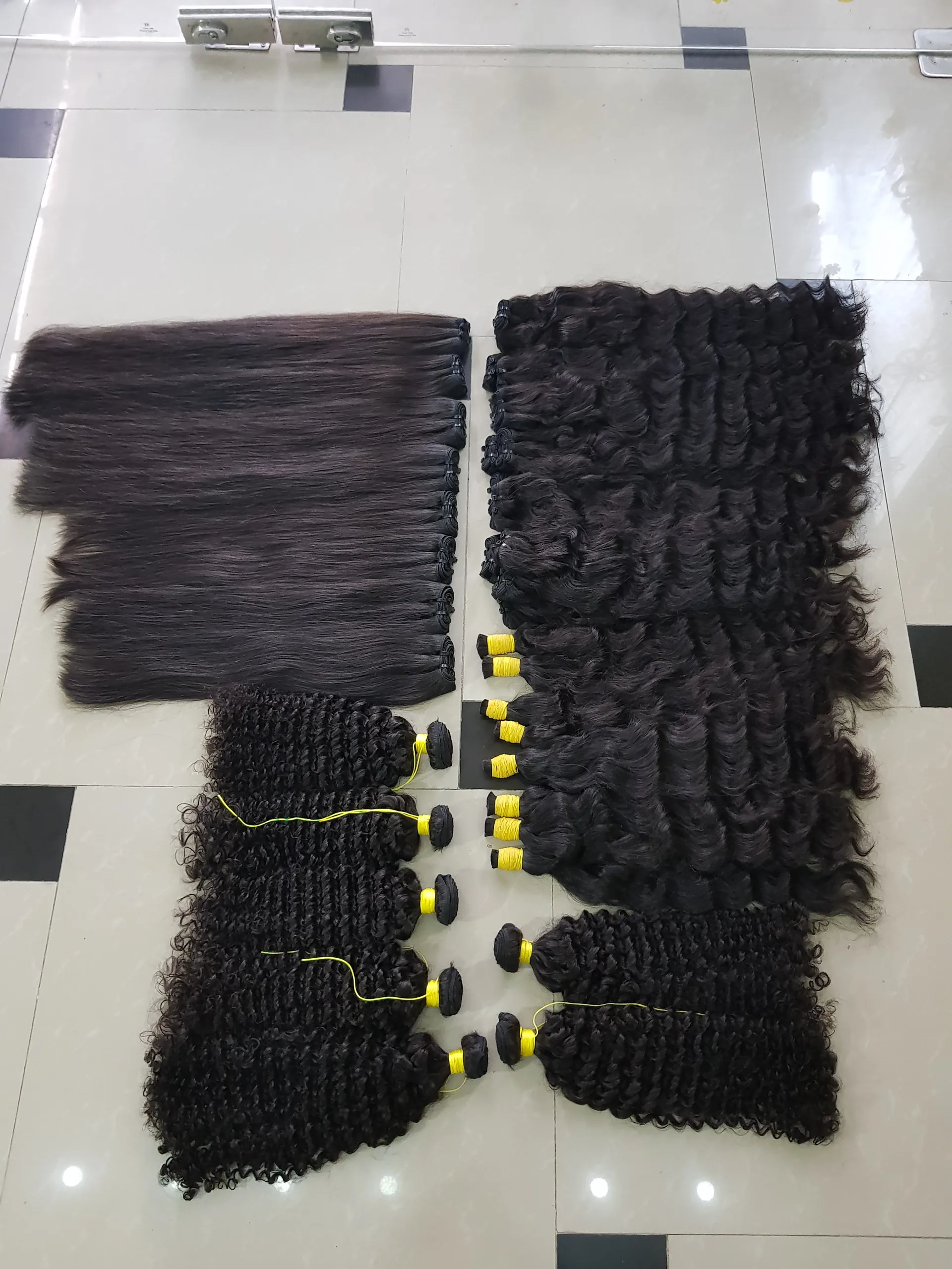 Wholesale Raw Vietnamese Hair Extensions Wavy/Curly Human Hair Machine Weft No Chemical Super/Double