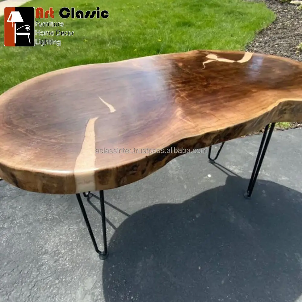 Banjar Resin Coffee table with glowing resin made of exotic suar wood iron leg coffee Tables Sets
