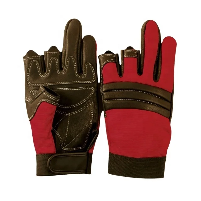 Non Slip Open Three Finger Warm Winter Working Industrial Mechanic Synthetic Leather Gloves