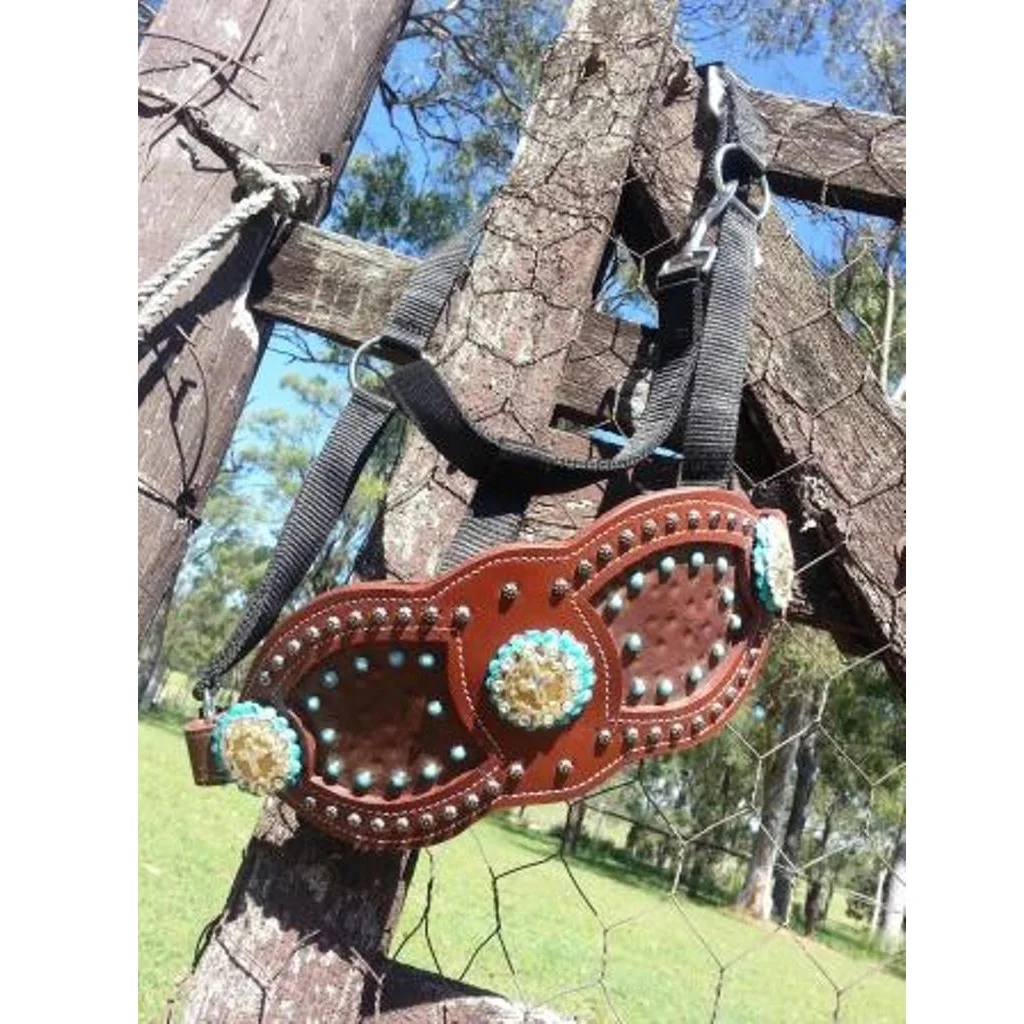 New Fancy Bling Bronc Halter High Quality OEM DD Leather Bronc Halter Assorted colors Handmade Ostrich Leather Inlay