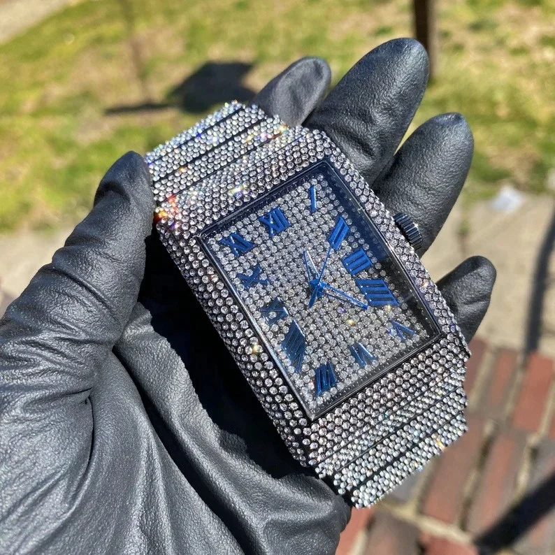 Роскошные наручные часы со льдом и бриллиантами брендовые Vvs Moissanite механические из нержавеющей стали для мужчин