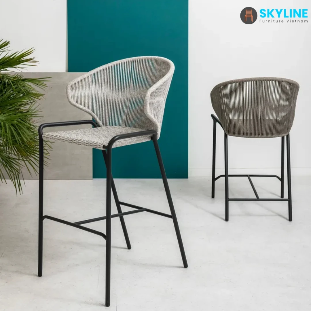 Wholesale PE Rattan Rope Woven Outdoor Dining Chairs Elegant Restaurant Furniture Tables with Rope Weave From Viet Nam