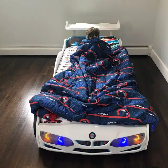 Single size Luxury car bed children solid wood fine ABS colorful led light comfortable kid bed super race car children bed
