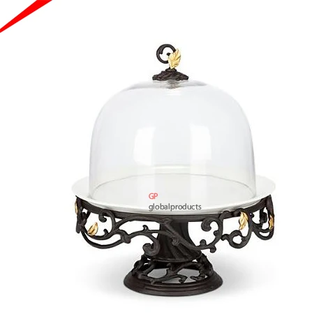 luxury decorative metal golden butterfly base cake stand with glass dome tabletop centerpiece cake stand