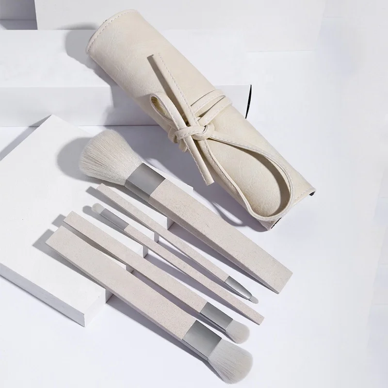 Eco-friendly Brush Beauty Tools Eyebrow Foundation Brush Wheat Straw 5pcs makeup brushes with PU bag