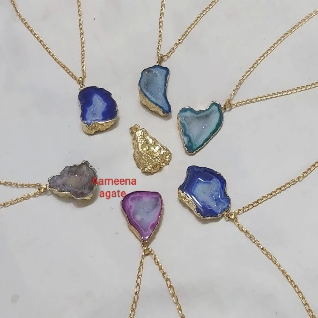 Agate druzy pendant necklace Wholesale Gemstone Crystal Agate Slice gold Plated Druzy Pendants Necklace for sale