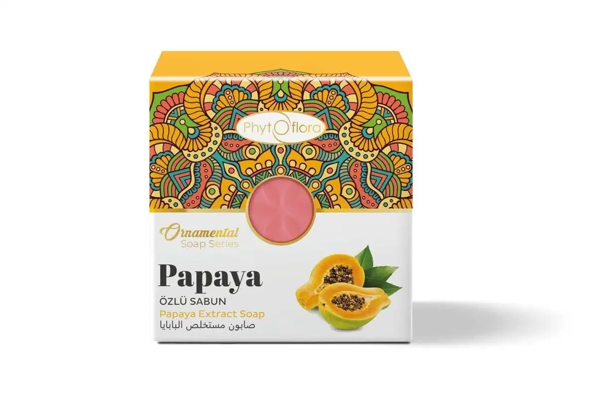 Papaya Extract Soap cleans the skin with papaya extract and provides hair care with a moist appearance.