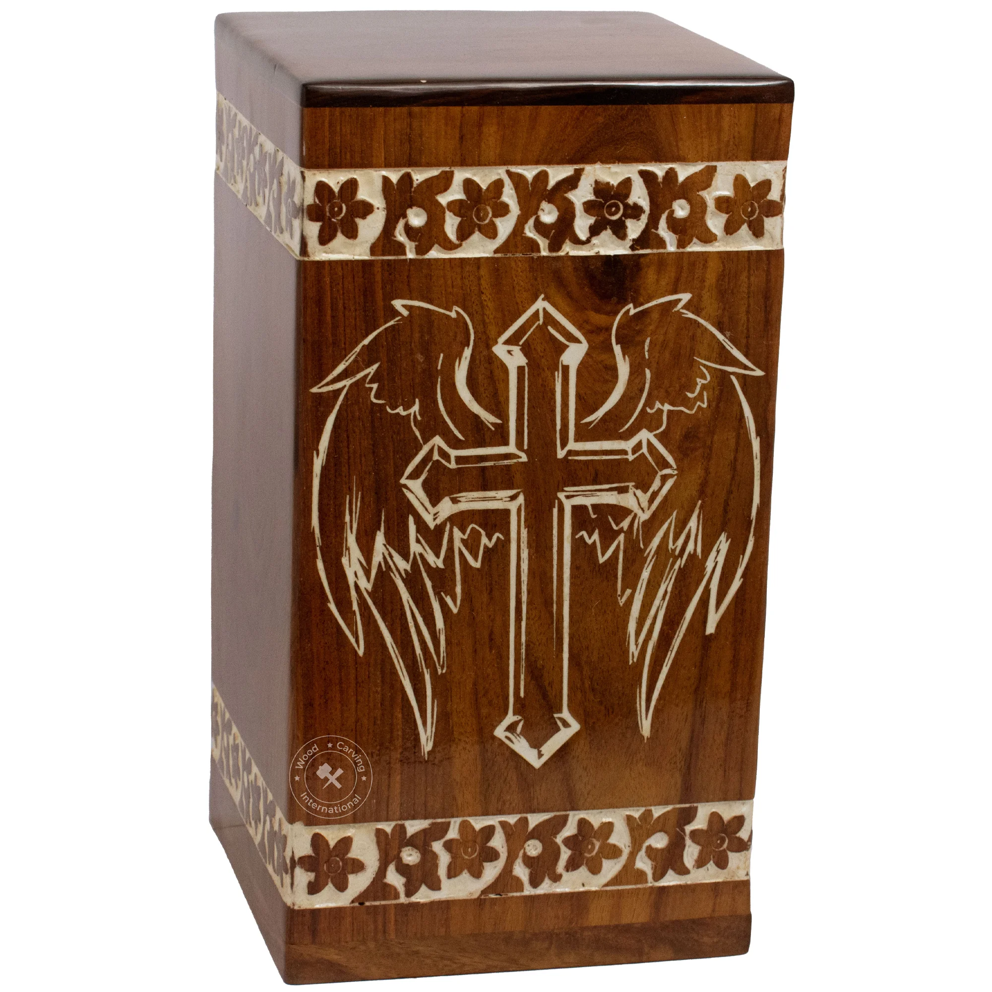 Wholesale Customization Wooden Angel Wings Engraved Cremation Urn for Human Ashes Adults Male & Female