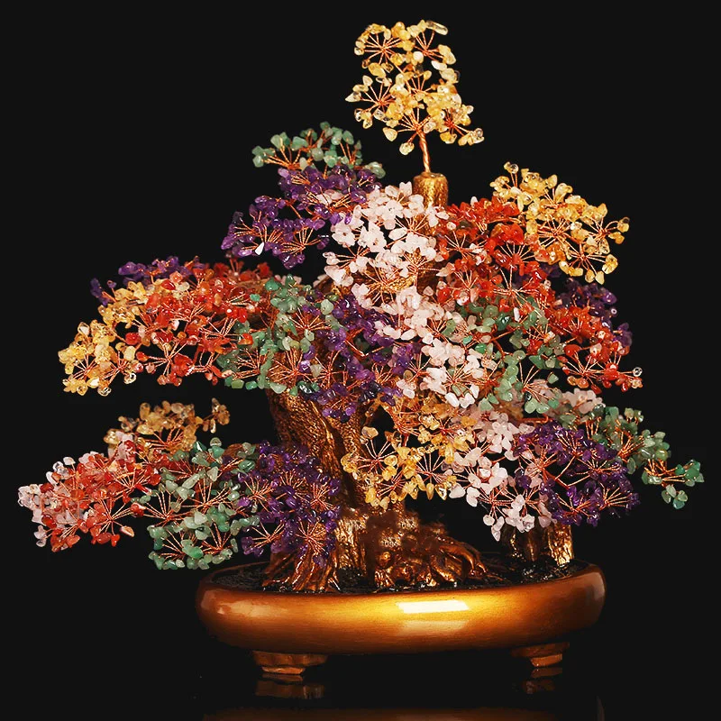 2024Wholesale Natural Crystal Tree Home Decor Healing Stones Fengshui Gemstone Rose Quartz Money Tree with Lucky Crystals