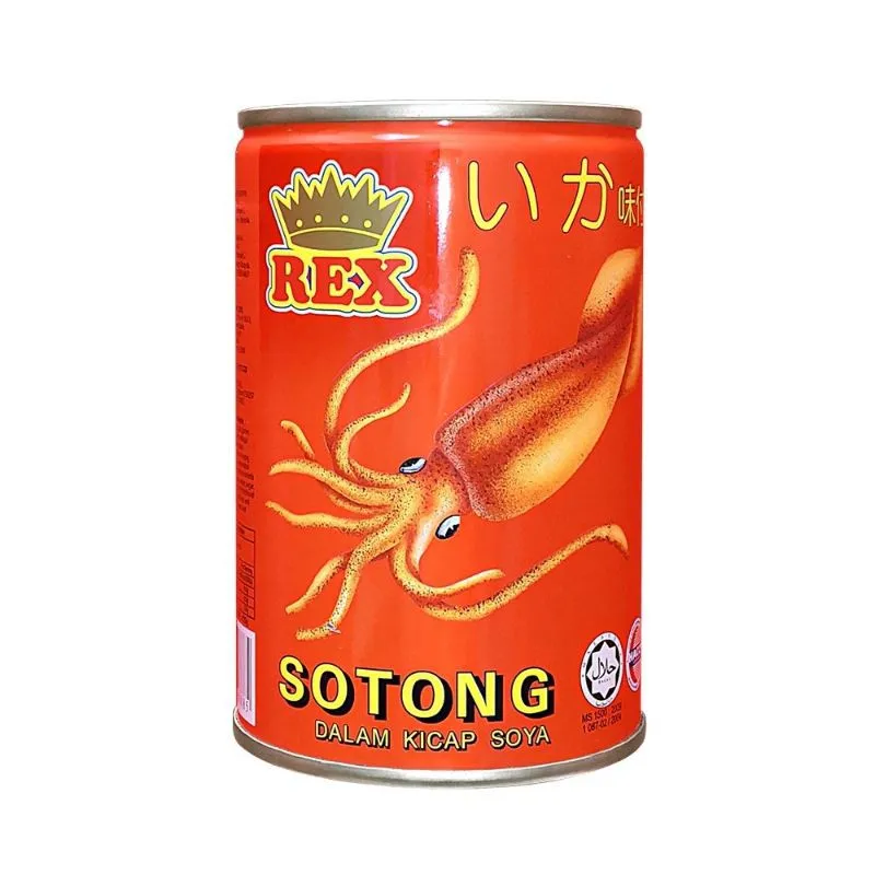 Ready to Eat Whole Cuttlefish Instant Canned Seafood Seasoned with Soya Bean Canned Food Sauce Origin Malaysia