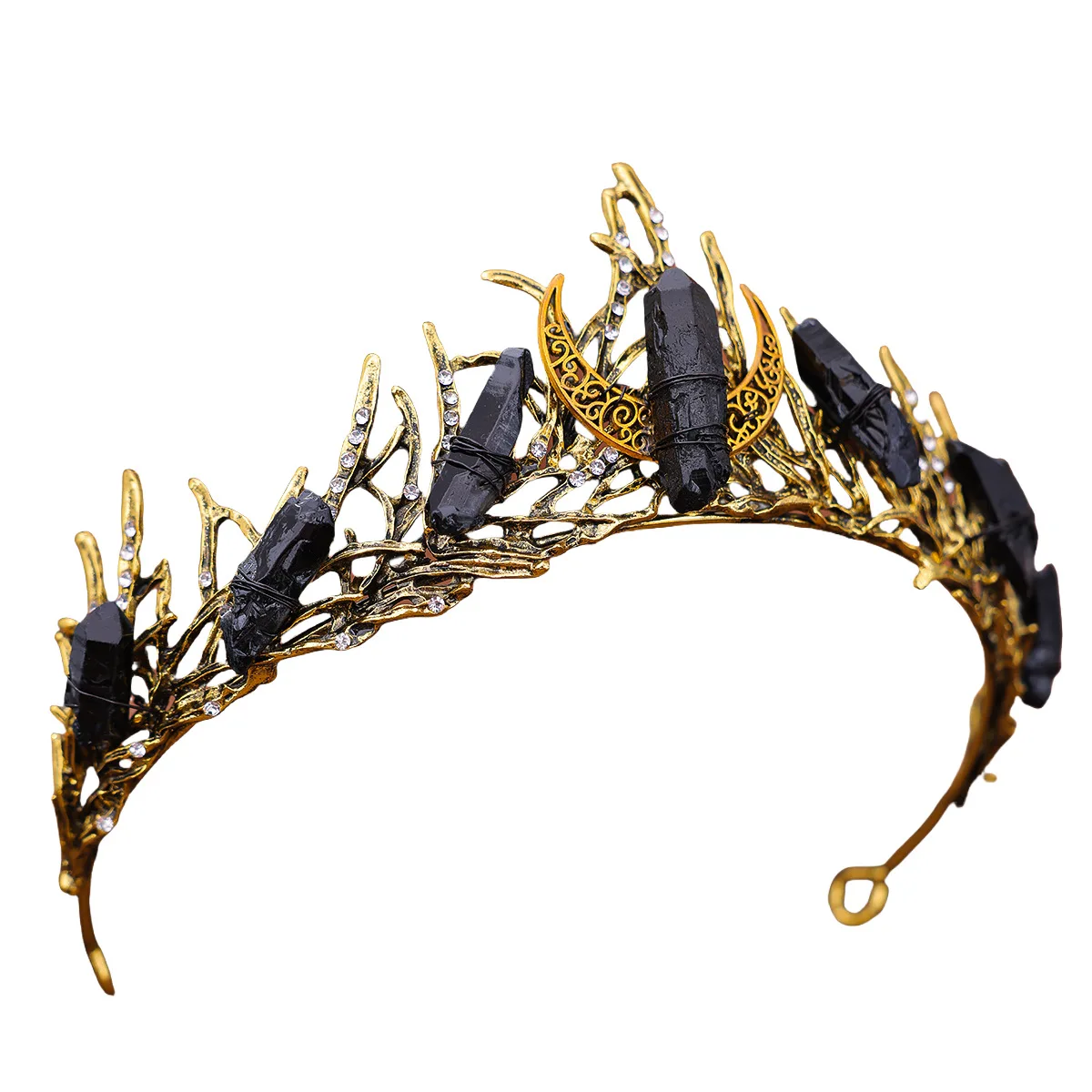 Vintage Natural Stone Bridal Crown Tiara Headband Handmade Hair Accessory For Wedding Party Halloween Costume