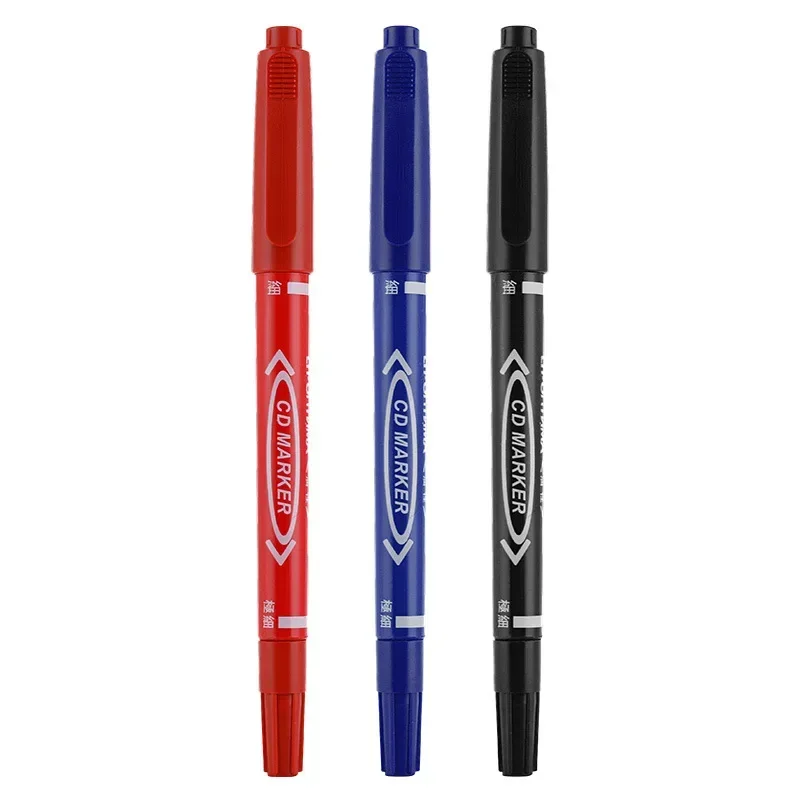 10Pcs Twin Tip Permanent Marker Black/Blue/Red Oil Marker Pen Fine Nid Marker Ink Stationery School & Office Supplies