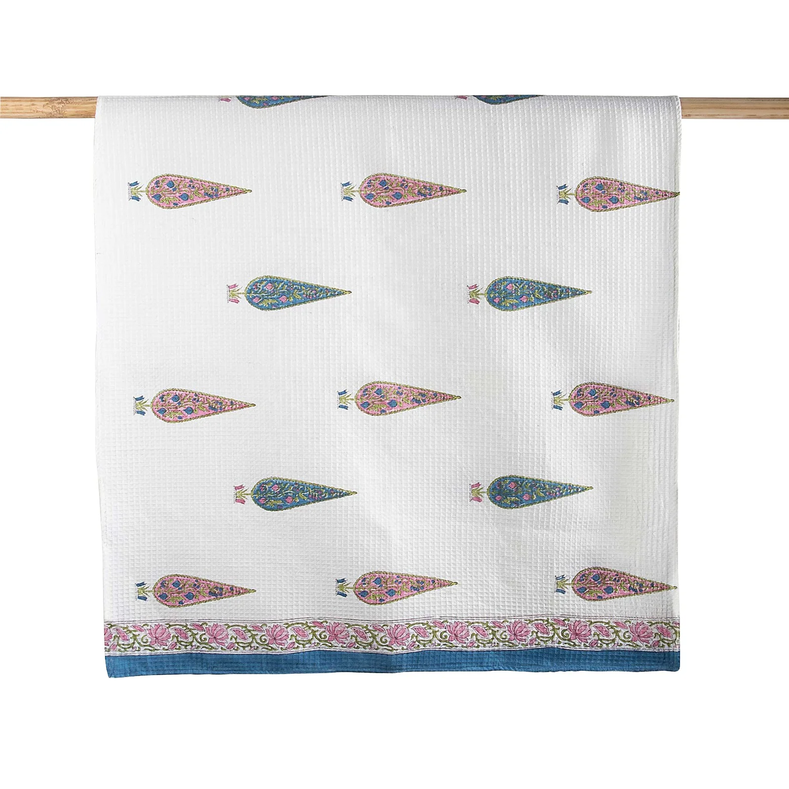 Wholesale high quality cotton waffle towel set honeycomb hand block print beach towel set with kitchen towel