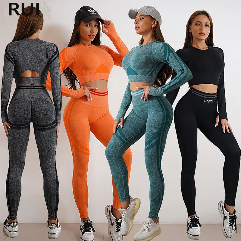 Custom Activewear Outfits Women Workout Clothing Long Sleeve Leggings Seamless Gym Fitness Sets Yoga Set