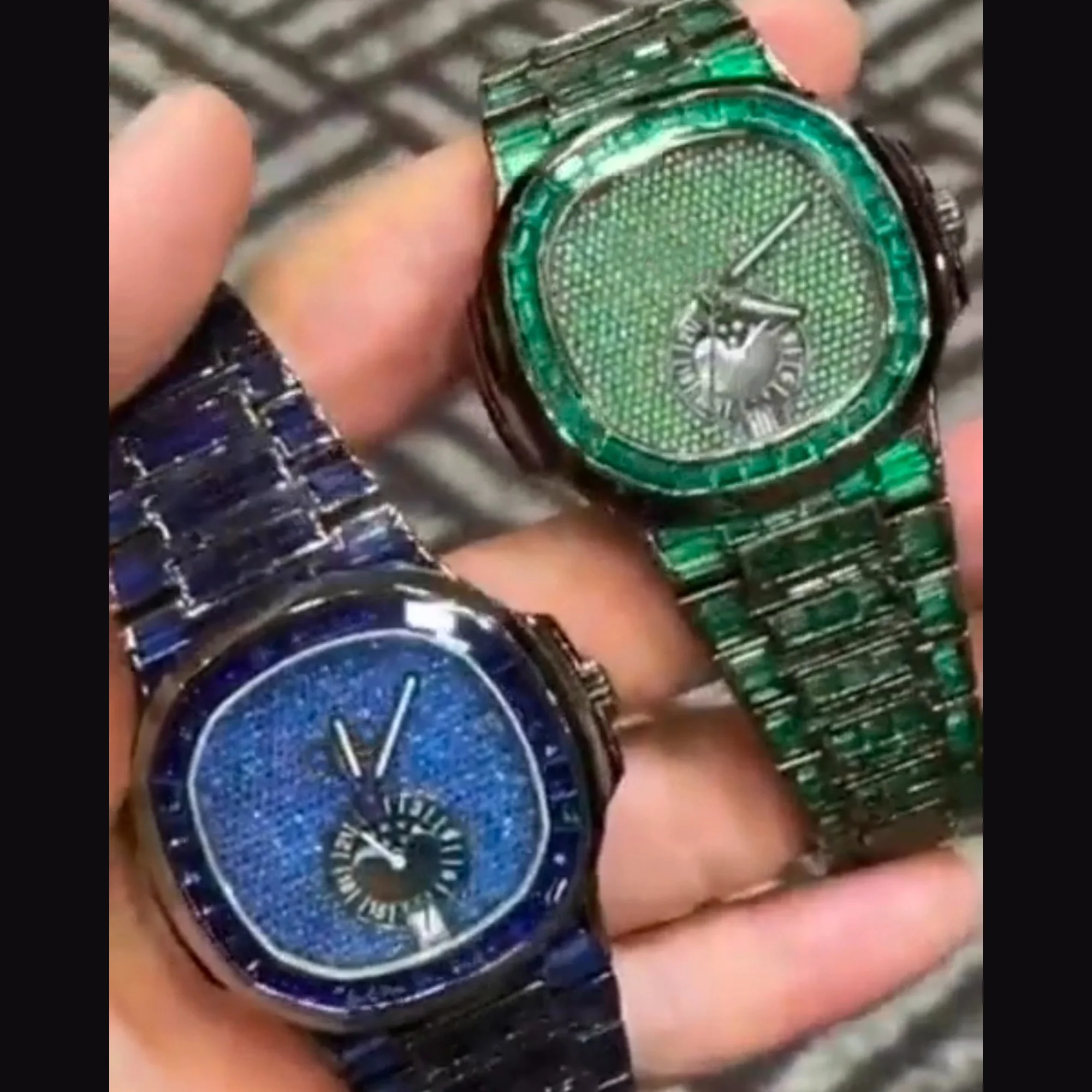 Trending Green Stainless Steel Luxury Moissanite   Quartz Watch Iced Out Men High Quality Crystal Watches Hip Hop Jewelry Wristw