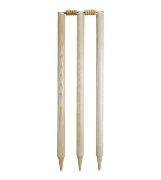 Cricket Wooden Stumps Natural Colour Set of Three with Two Bails  full cricket sets by Power Hint