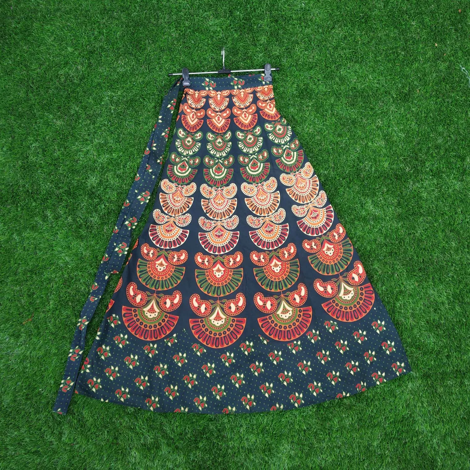 Buy Indian Women Block Print Cotton Long Wrap Around Skirt from India