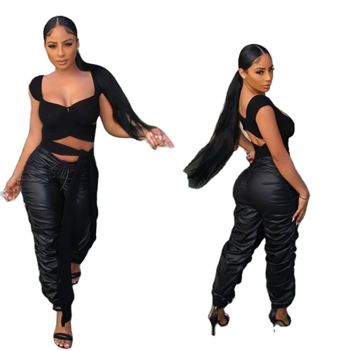 Custom Logo Oversized Thick Stacked Relaxed Fit Embroidery Sweatpants Trousers Large Pockets Straight wear Leather Pants Men