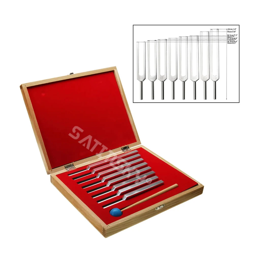 Sound Vibration Medical Healing Musical Tools 8Pcs Aluminum Medical Tuning Fork For Sound Therapy Mallet Box Music Instrument