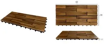Trendy Modern Wooden Acacia Rectangle Decking Tiles 12mm Smooth Interlock Design for Easy Assembly for Outdoor Balcony Flooring