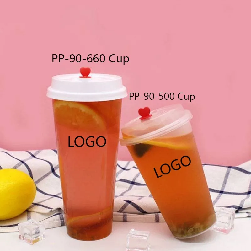 Jiuzhou _ Customized Logo PP-90-500 Cup Disposable bubble boba  tea Plastic cup