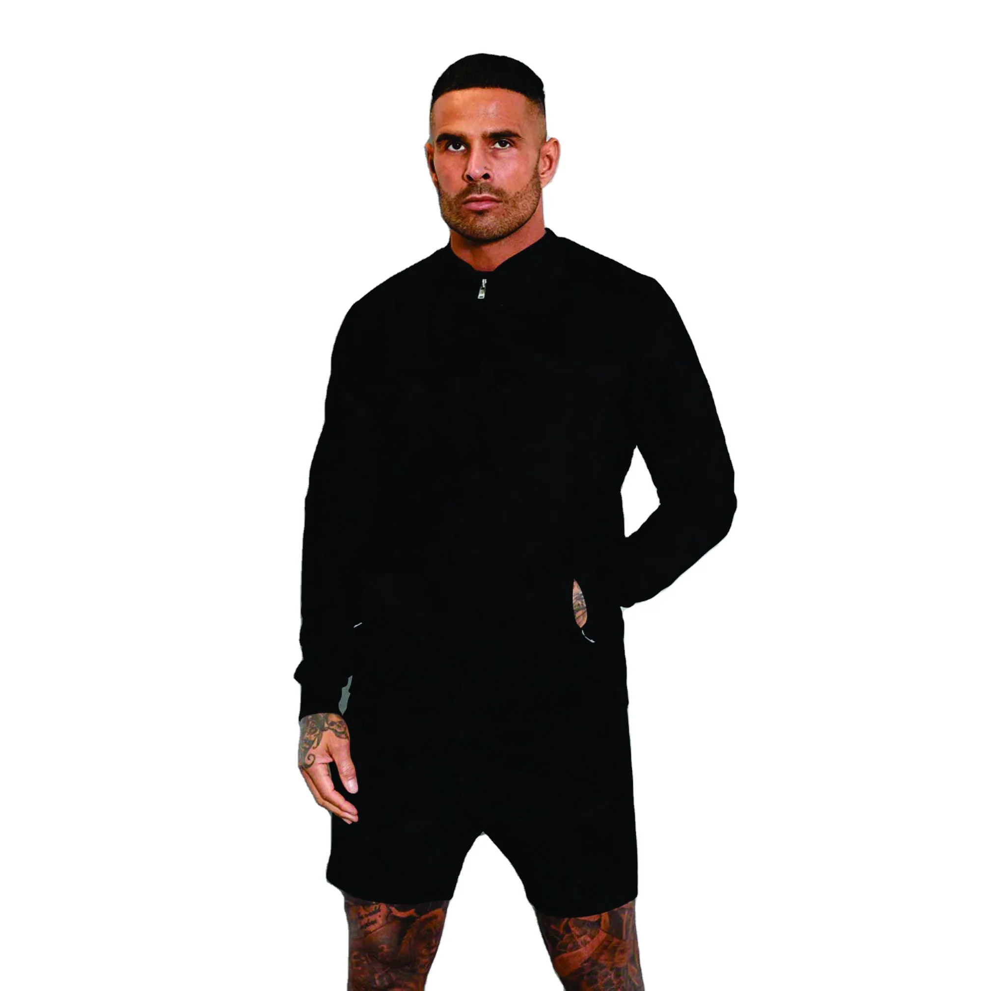 Premium Fabric 70% Polyester 26% Viscose 4% Elastane Slim Fit Full Zip Black Mens Signature Knit Bomber
