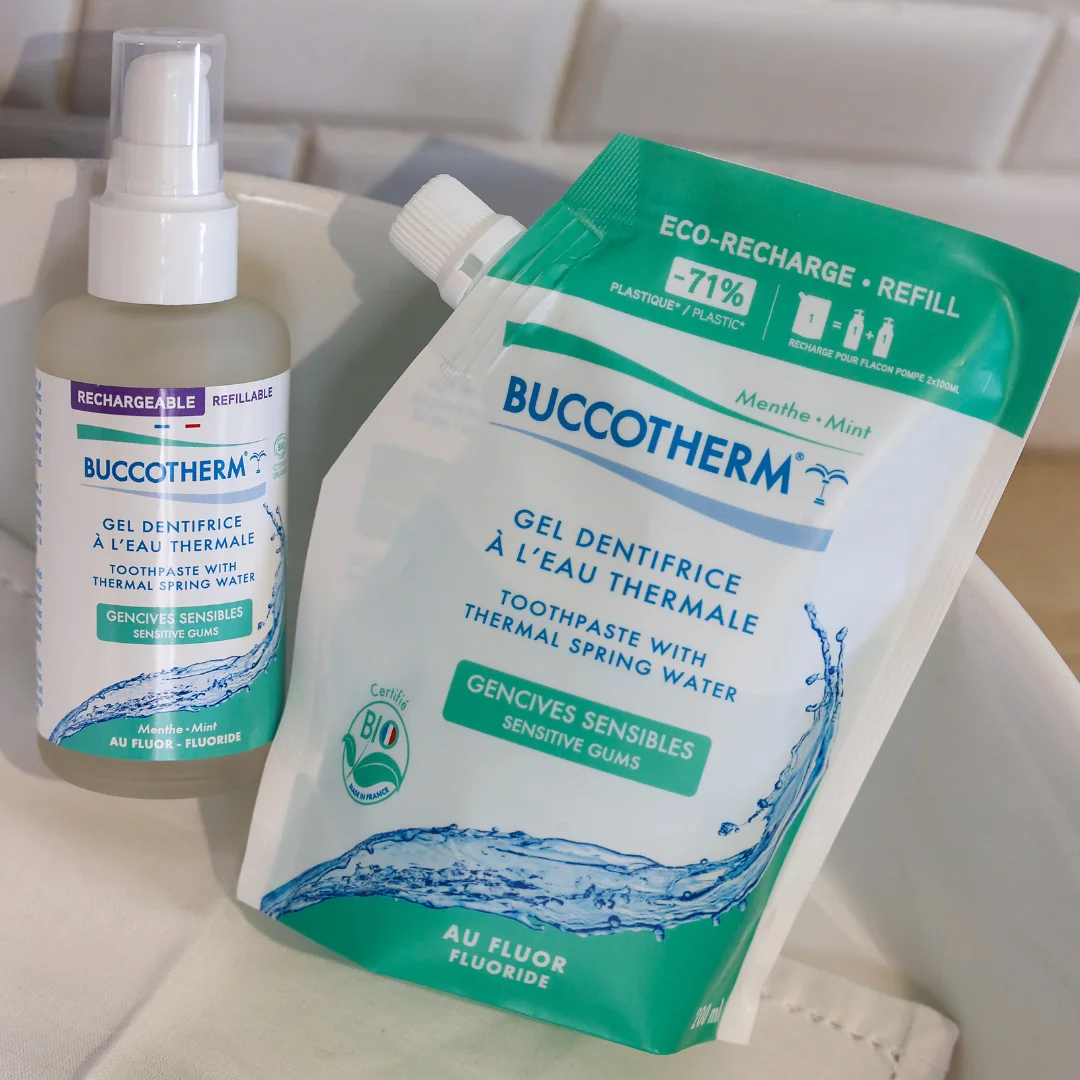 Eco-Refill Doypack of Toothpaste for Sensitive Gums 99% natural and organic certified made with Thermal Springwater - Mint 200ML