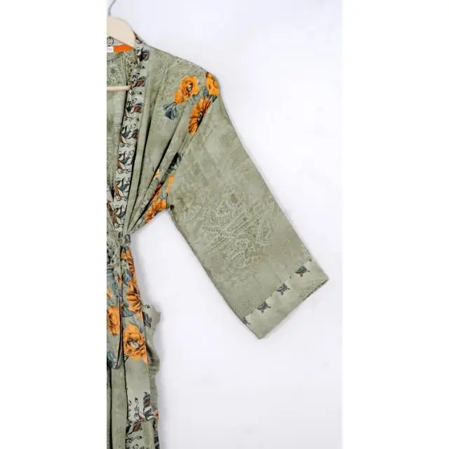 Japanese Kimono Recycled Silk Saree Kimono Women Light Weight Long Silk Kimono Indian Handmade Patchwork Silk Robe