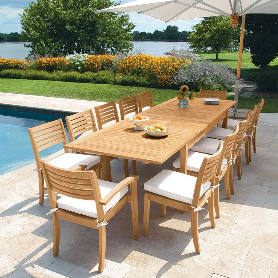 Outdoor Extension Dining Table Garden Extendable Dining Table solid Teak Wood Material Modern Outdoor Double Extendable Table