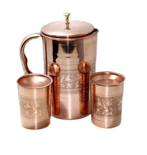 Factory Wholesale Production Water Container Trending Design Hotel Home Drink Ware Jug Copper Handle Hammered Finished