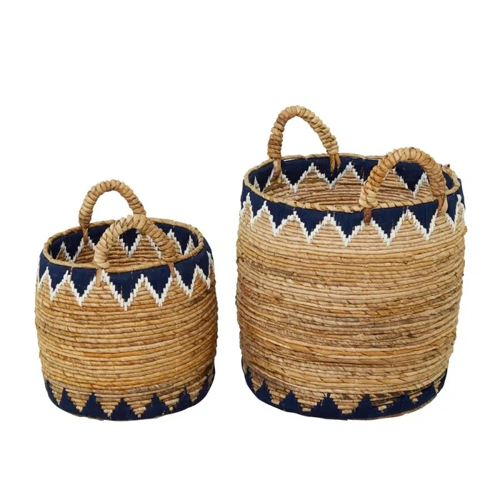 New Style Natural Seagrass Woven Baskets Vietnam Hand Waving Storage Round Rattan Collapsible Decorative Clothing Laundry Hamper