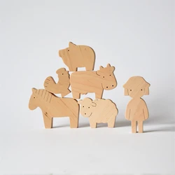 Wholesale Custom Handmade Little Girl Farm Animal Toddler Gifts Wooden Balance Montessori Educational Toy Set
