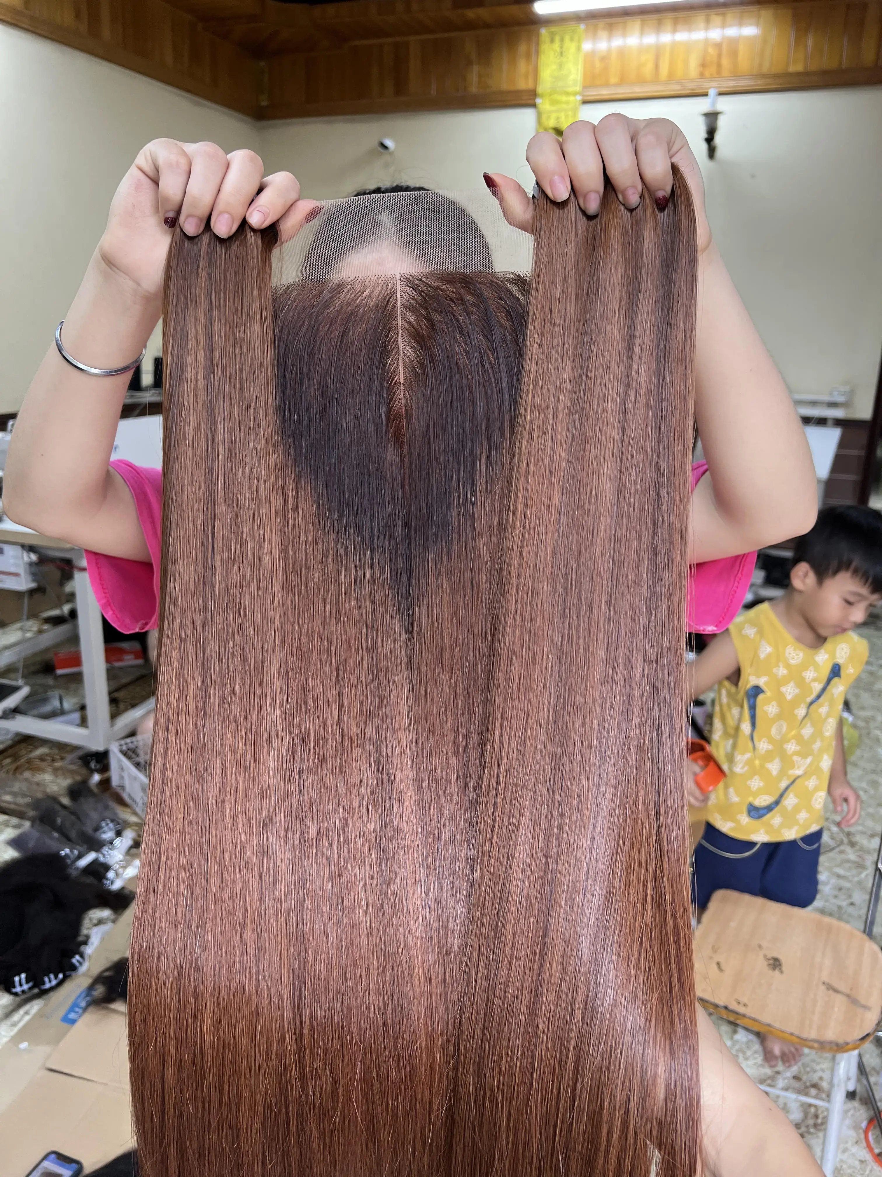 Bone Straight hair Weft and Closure Piano Brown color 100% Human Vietnam hair  double drawn or super drawn Luxury hair