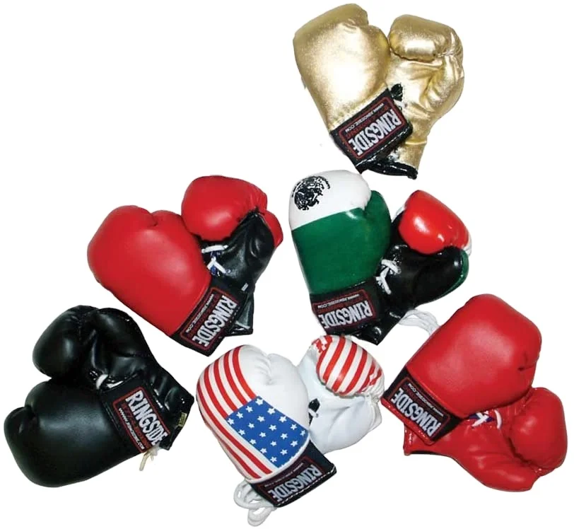 Custom Logo Mini Boxing Car Mirror Keychain Stainless Steel with Excellent PU Leather UV Printing Promotional PK Gloves Hanging