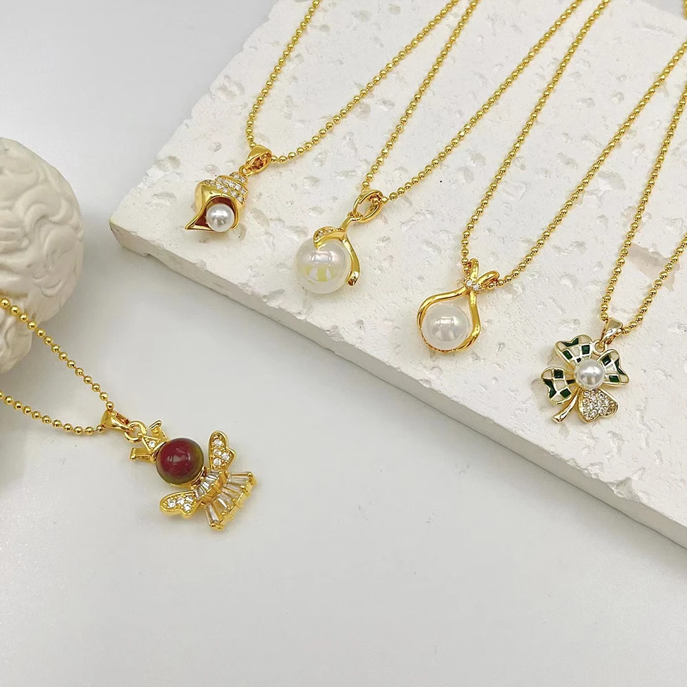 Pearl Conch Angel Four Leaf Clover Necklace  jewelry set for woman