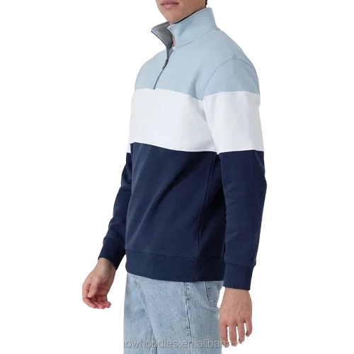 High Quality Oem Custom 100% Cotton Color Block Pullover Jumper 1/4 Quarter Half Zip Sweatshirt for Men