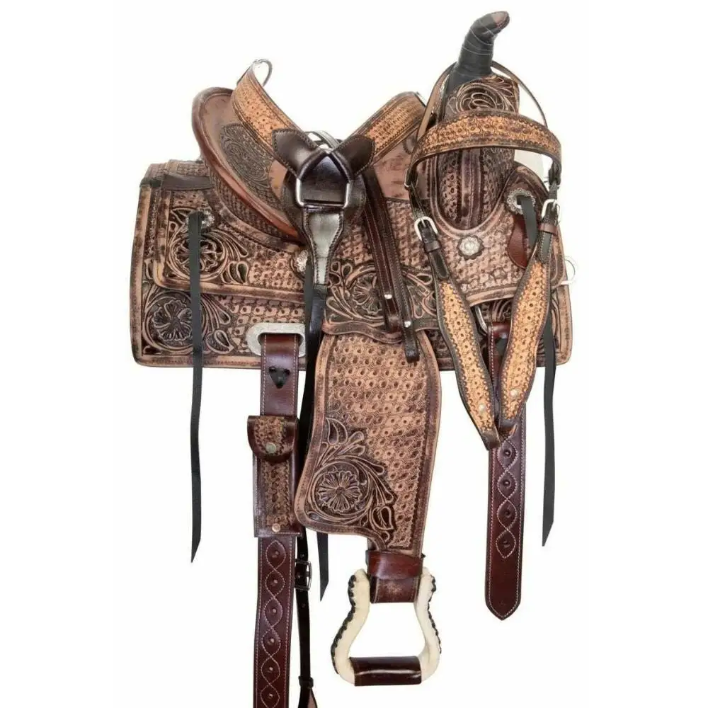Warm And Comfortable Equine Cushion Western Leather Saddle Barrel Racing Horse Tack Set Size 10 To 18 Seat