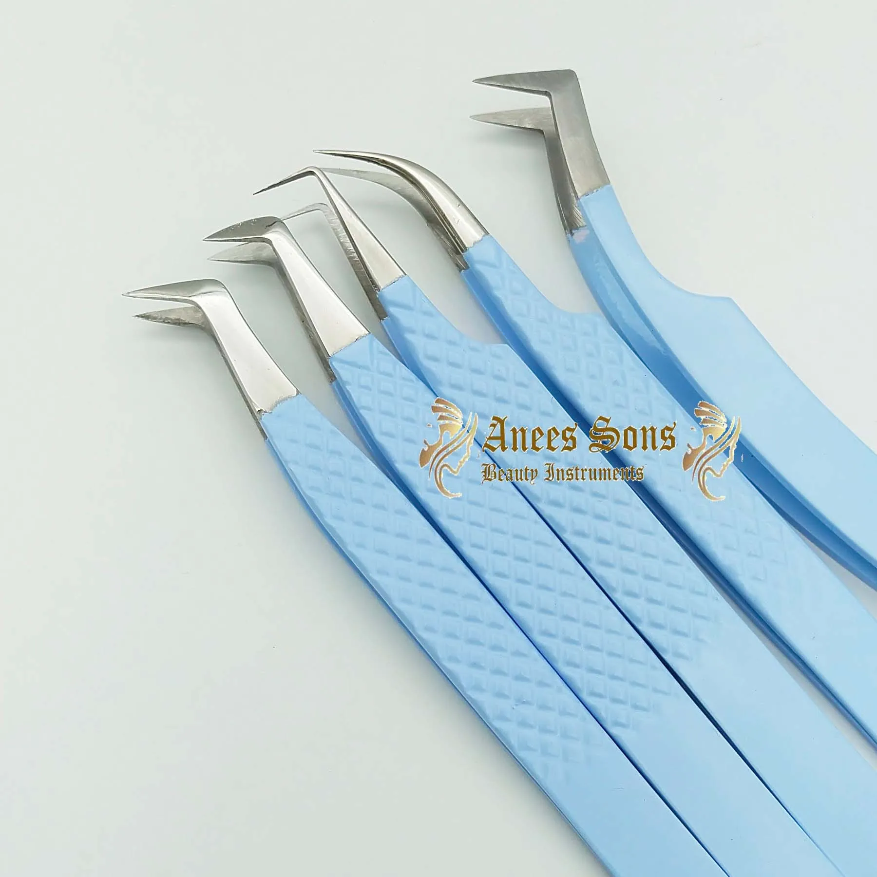 Sky Blue With Silver Tip Japanese Stainless Steel Eyelash Extension Tweezer With Private Label Lash Tweezers