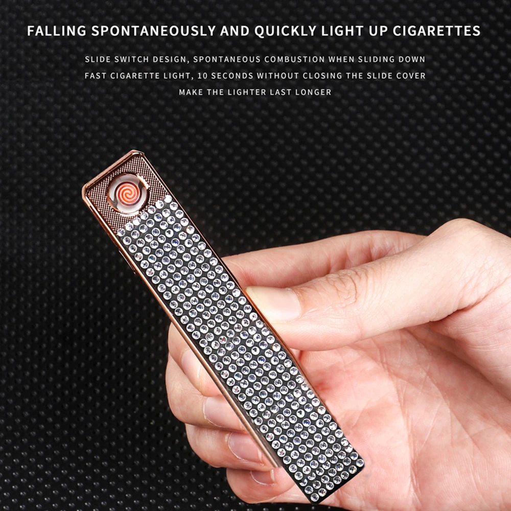 USB Port Blue Rhinestone Diamond Pink Diamond Electric Rechargeable Coil Type Cigarette Lighter