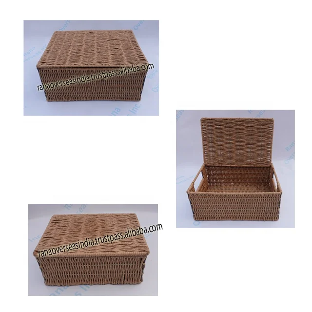New Modern Design Handmade Paper Rope Baskets With Sturdy Metal Wire Frame Baskets Set Of 3 Pcs At Best Price