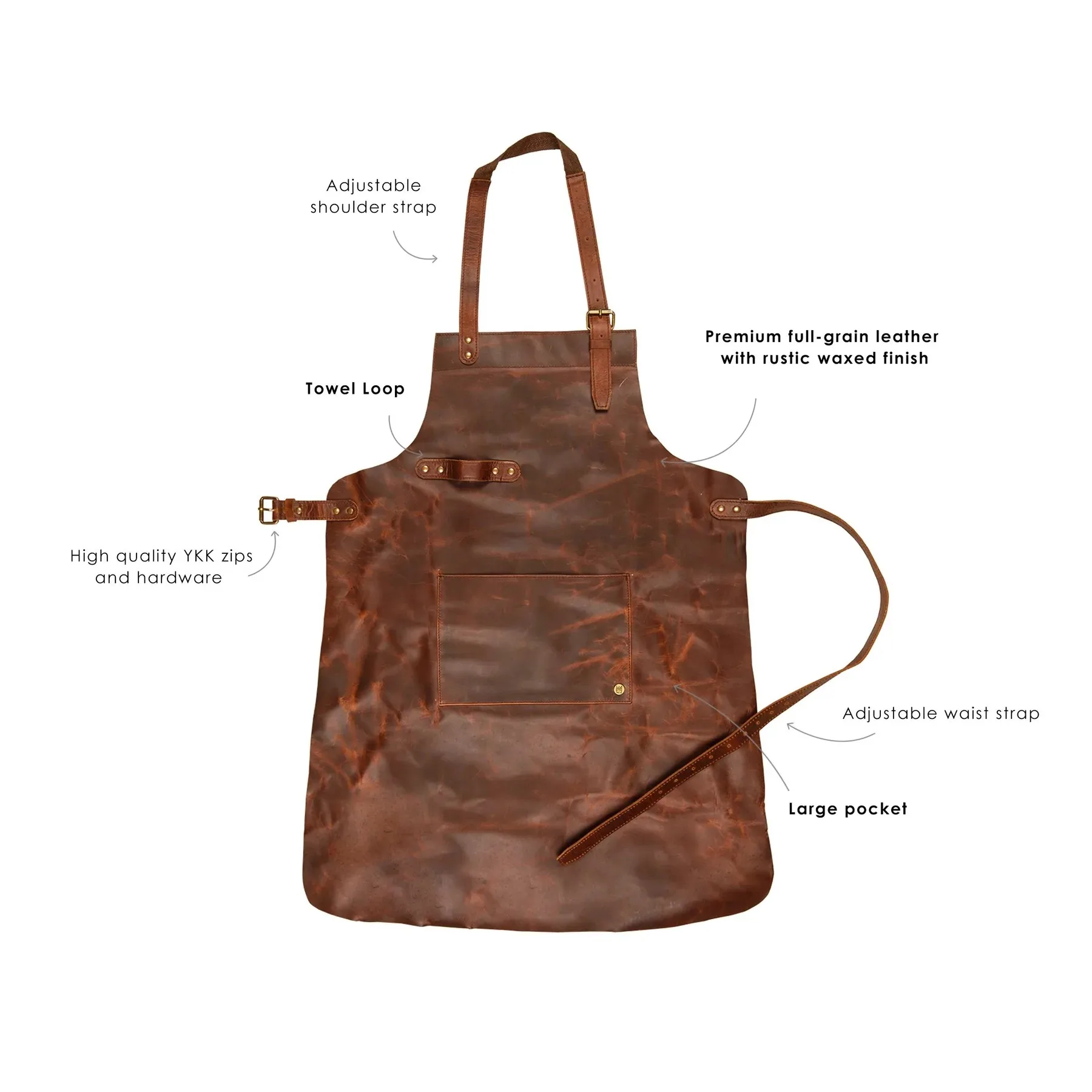 High Quality Polished Leather Aprons For Men And Women Easy Adjustable Straps With Large Pocket For Equipment And Towel Holder