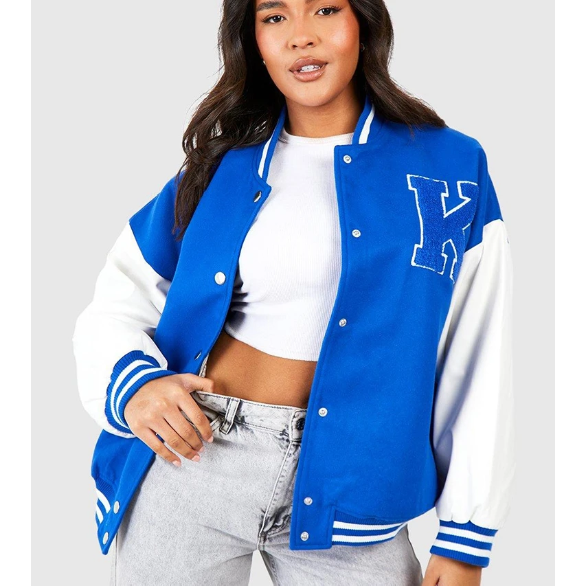 Factory New Custom Design wholesale Lather Long Sleeves women Baseball Jacket Sport Wear Varsity Jacket