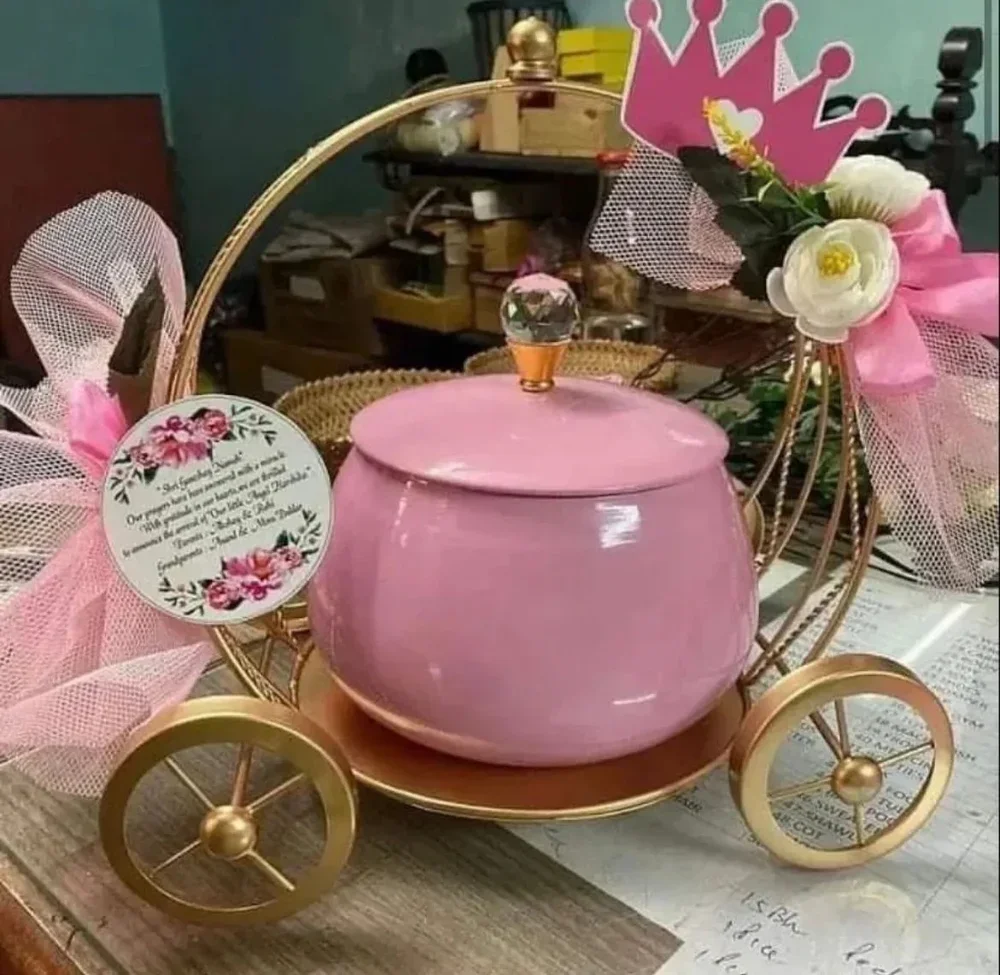 Golden and Pink Iron Metal Storage Basket Luxury Eco-Friendly & Sustainable Gift Hampers Colorful & Stylishly Packed in Boxed