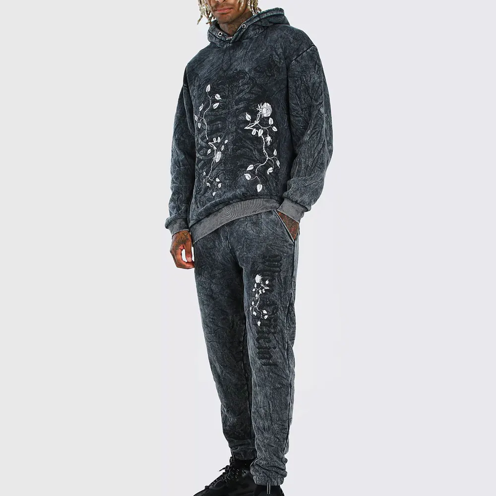 Wholesale Manufacturer Fresh Article Acid Wash Sweat Suit Casual Wear Trendy Product Screen Printing Sun Faded Tracksuit For Men