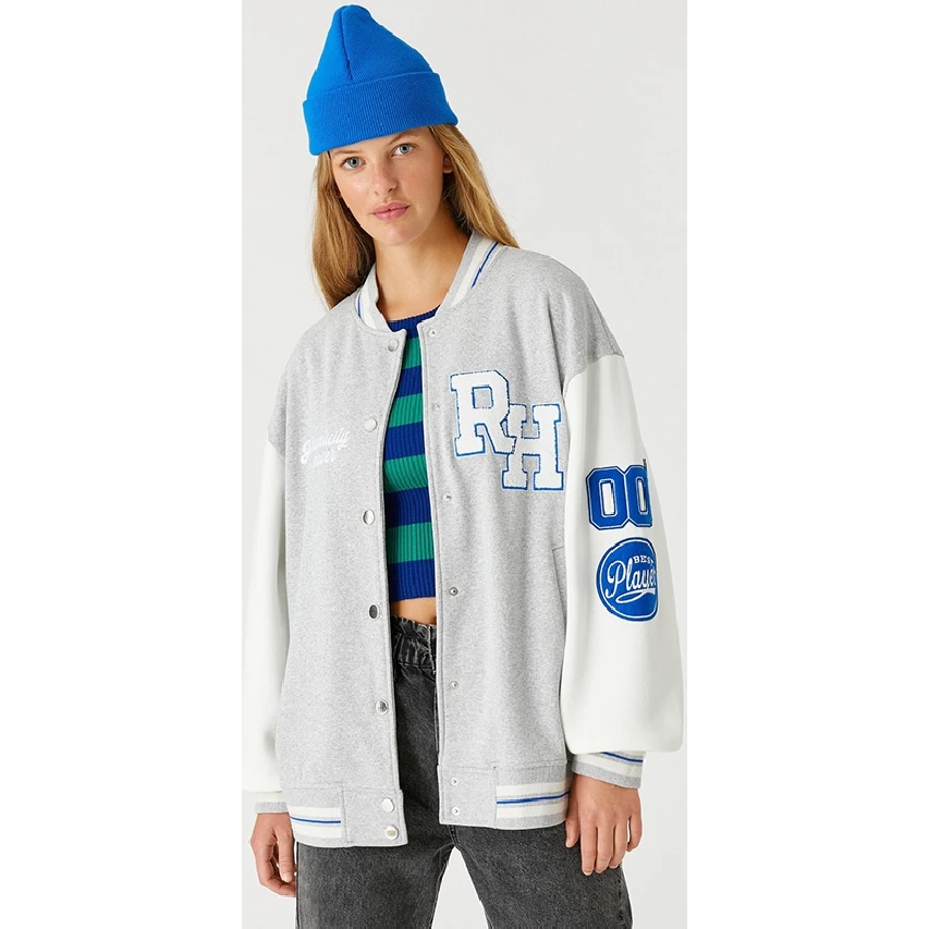 Breathable Street Wear Women Fashion Trendy Custom Design Blank Varsity Jacket