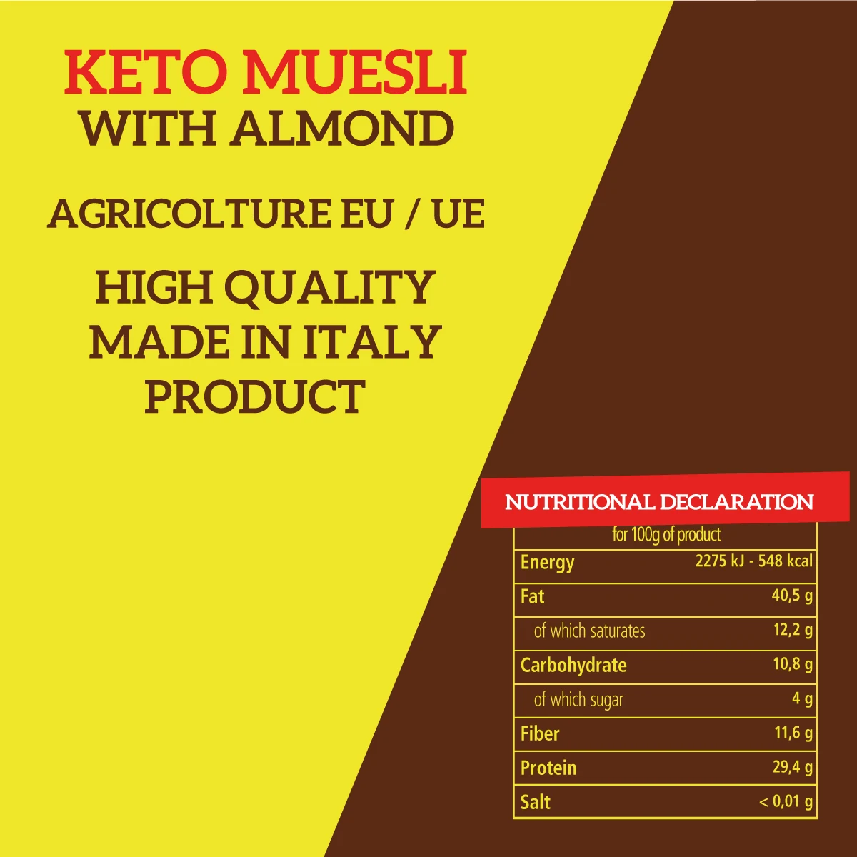Wholesale Keto Diet Muesli Organic with Cacao Nibs Low Carb High Protein Cereals Breakfast Italian High Quality Products