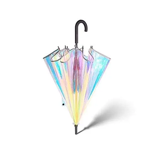 high quality guarda chuva umbrella supplier PVC Holographic Fashion Rain Long Handle Transparent Sunshade Umbrellas for the rain